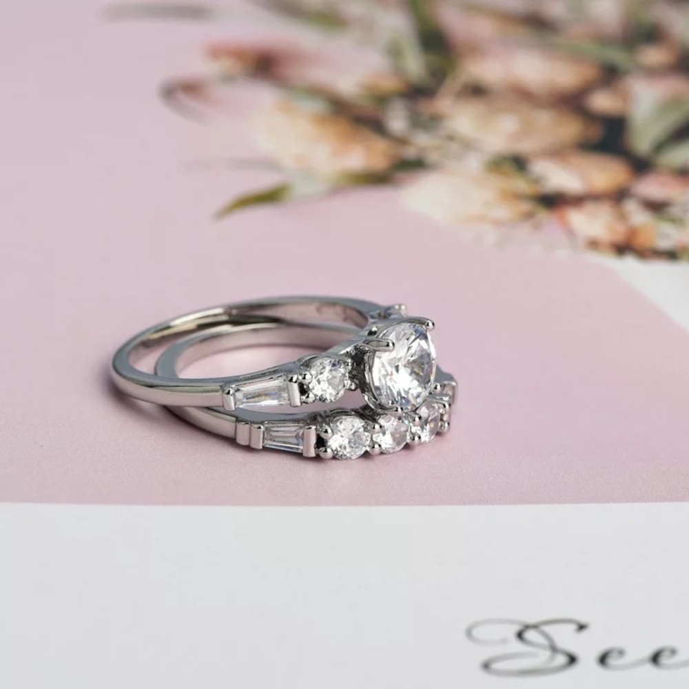 New Women’s 2pc/set 925 Silver Diamond Ring - Picture 5 of 6